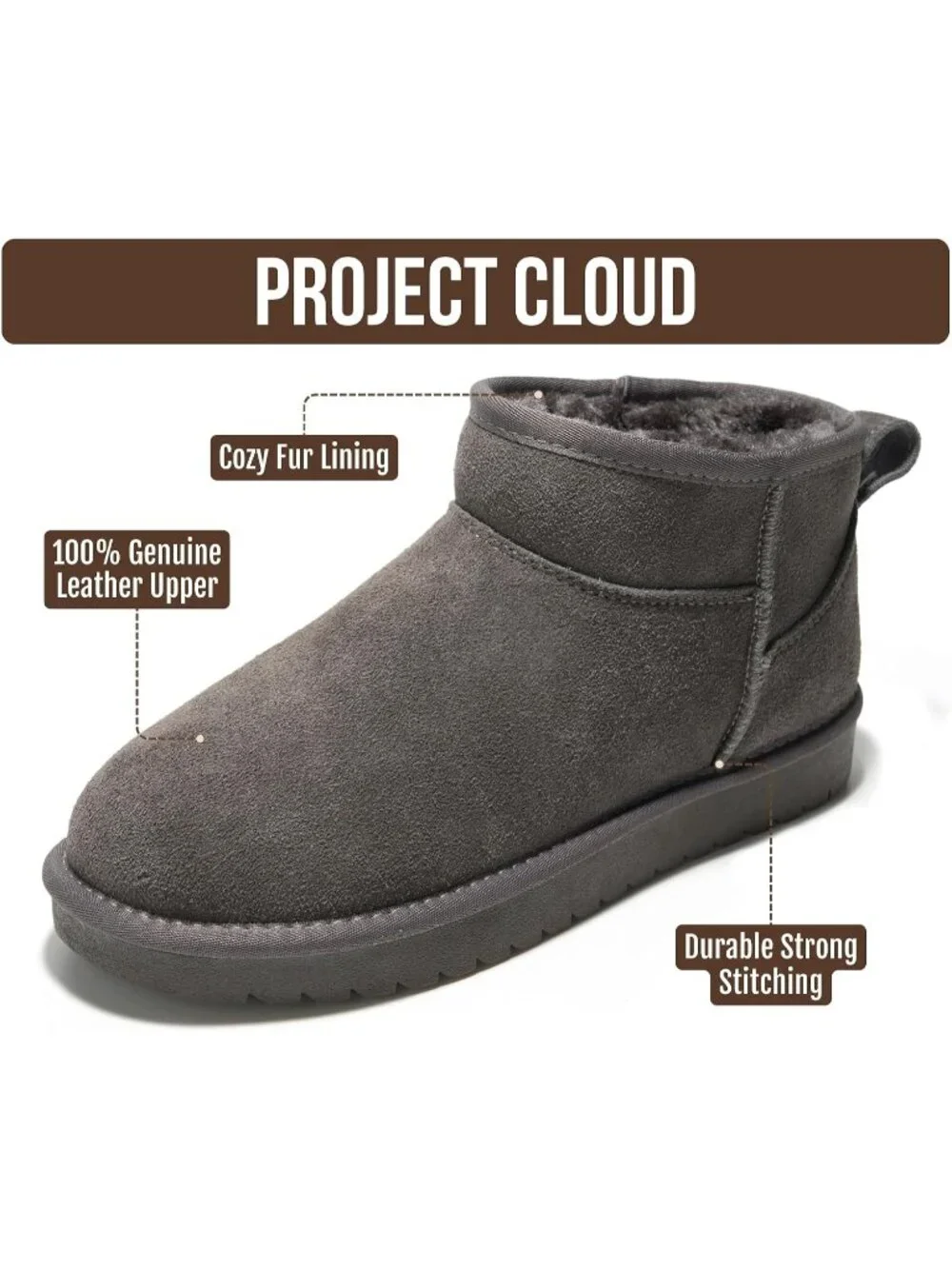Womens Charcoal Suede Project Cloud Genuine Leather Comfortable Ankle Boots